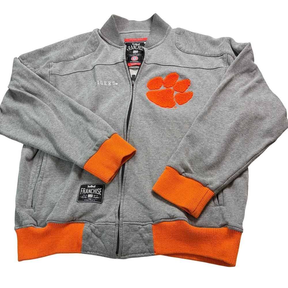 VTG Clemson full zip gray sweatshirt. Franchise Club. Size L. embroidered paw